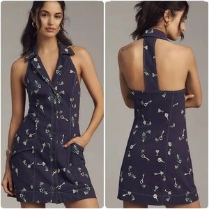 Maeve Blue Key Print Halter Dress NWT $148 XS comfy and stretch